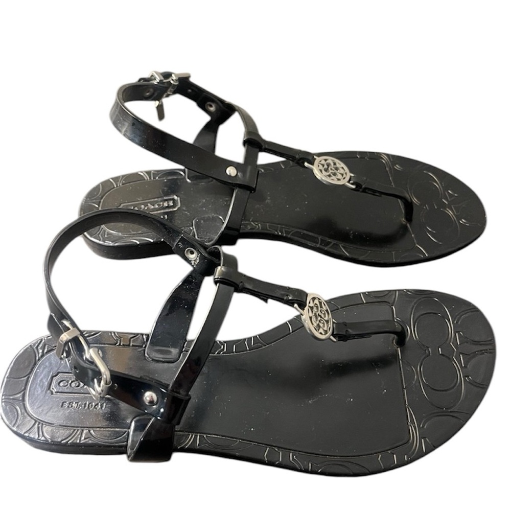 Coach Size 6B Patent Leather T-Strap Thong Sandal Buckle Slingback